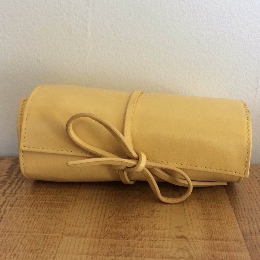Rowallan Travel Jewelry Roll Pale Yellow Leather